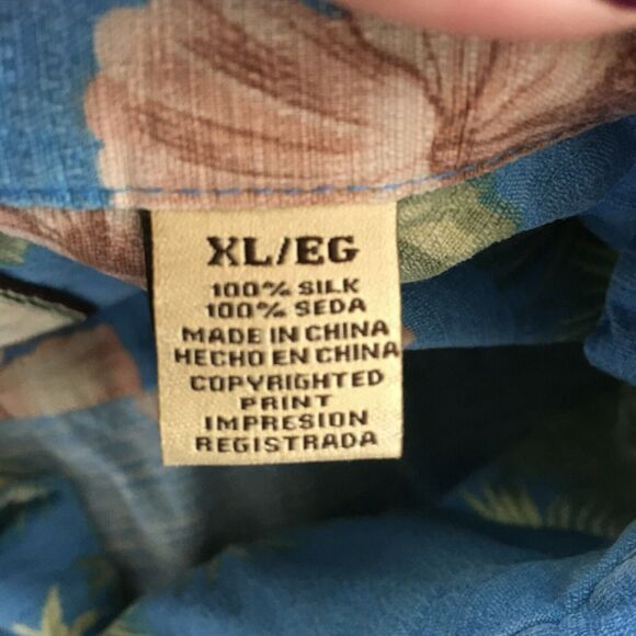 Jamaica Jaxx Shirt Mens Sz XL Blue Green Tropical Floral 100% Silk Button Up - Picture 8 of 10